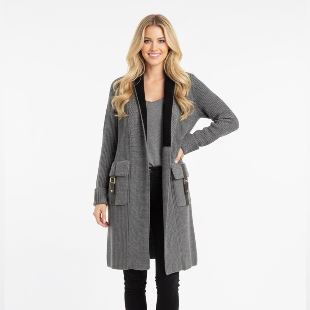 Tory Burch Gray Women's thick knit Cardigan Sweater size small
